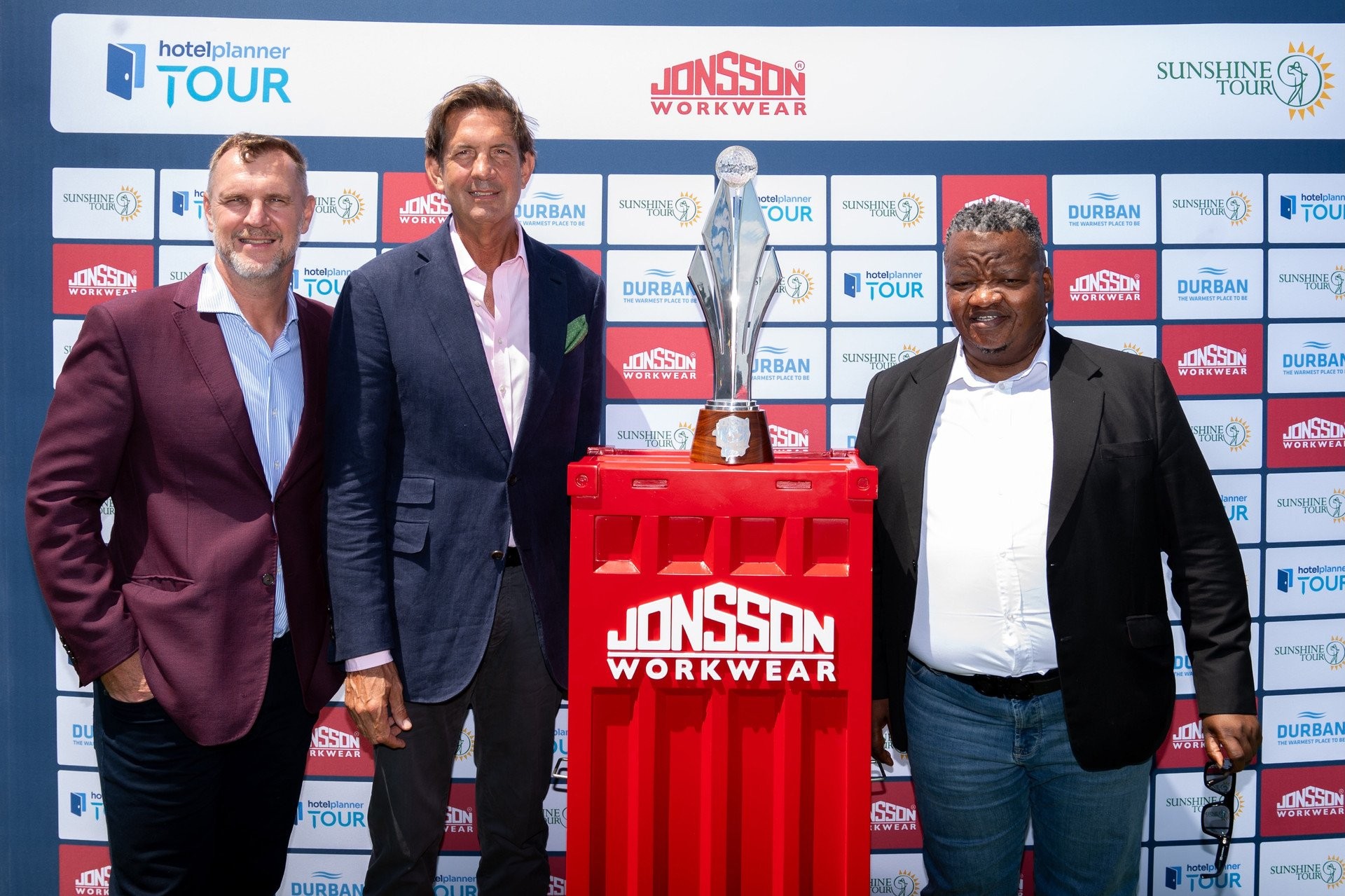 Photo (From left to right): Thomas Abt, Commissioner of the Sunshine Tour;
Nick Jonsson, CEO and Chairman of Jonsson Workwear; and Mr Musa Mbhele, 
City Manager of eThekwini Municipality, at the launch of the Jonsson Workwear Durban Open
at Durban Coun